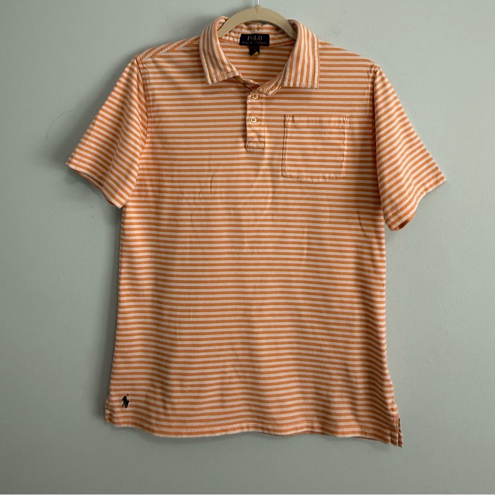 Polo Ralph Lauren Boys Striped Polo Shirt‎ Size XL(18-20) Cotton Orange